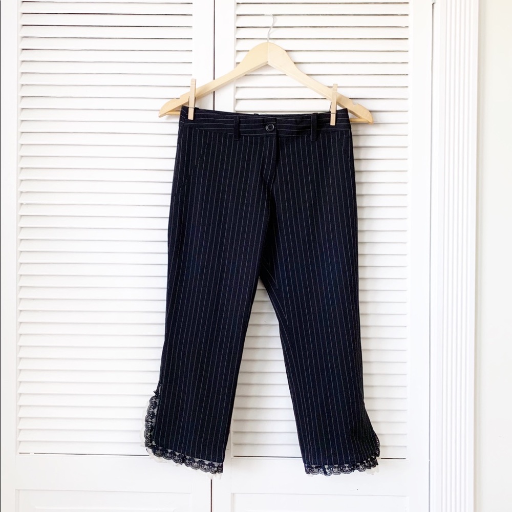 Miss Tic Black Pinstripe Lace Cropped Trouser NWOT